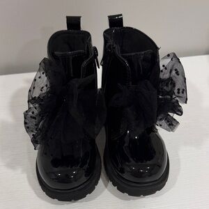 Jessica Simpson Black Patent Kids Boots with Tulle Bows